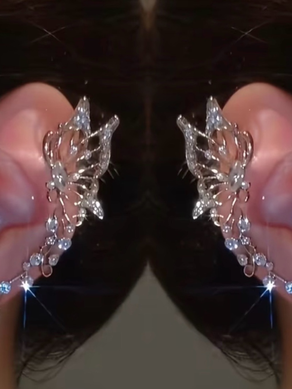 Crystal Butterfly Ear Crawler Earrings - Silver Tone